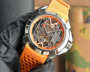 Montre mécanique pour homme en acier inoxydable avec design ajouré et bracelet sport orange - Product Image 3