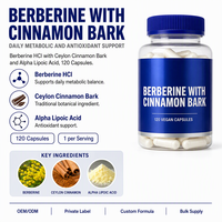 Capsules d'hydrochlorure de berbérine naturelle et d'extrait d'écorce de cannelle de Ceylan pour la santé digestive et le soutien antioxydant