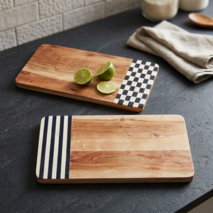 Planche à découper rectangulaire en bois d'acacia avec poignée, planche à découper de cuisine, 2 cm d'épaisseur, finition naturelle moderne, passe au lave-vaisselle, écologique - Product Image 2