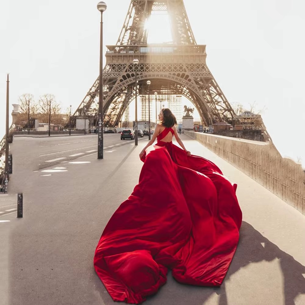 dress with long train for photoshoot Long Flying Dress