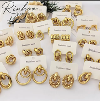 Серьги-гвоздики RINHOO из нержавеющей стали 316L для женщин, изящные, модные, с покрытием из 18-каратного золота PVD, геометрические, оптом