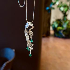 Collier pendentif trèfle à quatre feuilles en argent pur S925, style antique, incrusté de diamants, design détachable en deux parties, chaîne de clavicule - Product Image 1