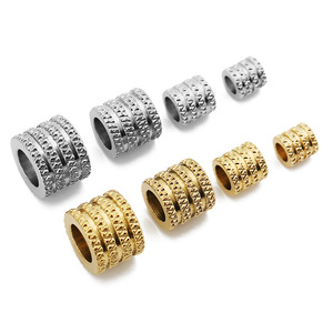 Cuentas espaciadoras de acero inoxidable con textura geométrica |   Cuentas espaciadoras huecas de patrón de malla de cuatro capas para accesorios de joyería DIY - Product Image 2