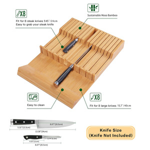 Support à couteaux en bambou 17 pièces, organiseur de rangement pour cuisine et maison, durable et multifonctionnel - Product Image 3