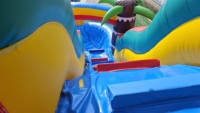 Toboggan aquatique gonflable DFRL 18 pieds en PVC, motif palmier marbré jaune, pour piscine, utilisation humide/sèche, idéal pour les fêtes, avec souffleur inclus, garantie 3 ans, capacité 400 kg