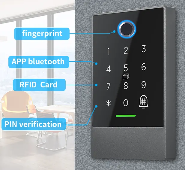TTlock TThotel RFID PIN รหัสลายนิ้วมือเครื่องอ่านบัตร K2F ล็อคควบคุมการเข้าถึง
