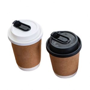 แก้วกาแฟกระดาษสองชั้นแบบหนาพิเศษ พร้อมฝาเคลือบลามิเนต วัสดุเยื่อกระดาษคราฟท์ สำหรับเครื่องดื่มร้อน/เย็น แบบกำหนดเองได้ - Product Image 1