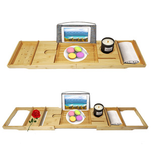 Bamboo Bathtub Rack With Cup Holder And <b>Tablet</b> <b>Stand</b> <b>For</b> Bathroom Relaxation - Product Image 5