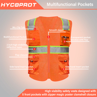 Gilet de sécurité en maille haute visibilité réfléchissant en polyester avec poches et fermeture éclair, certifié ANSI/ISEA, vêtements de travail