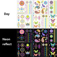 10 feuilles de tatouages temporaires phosphorescents, motifs néon fluorescents, pour festivals de musique et fêtes à thème lumineux