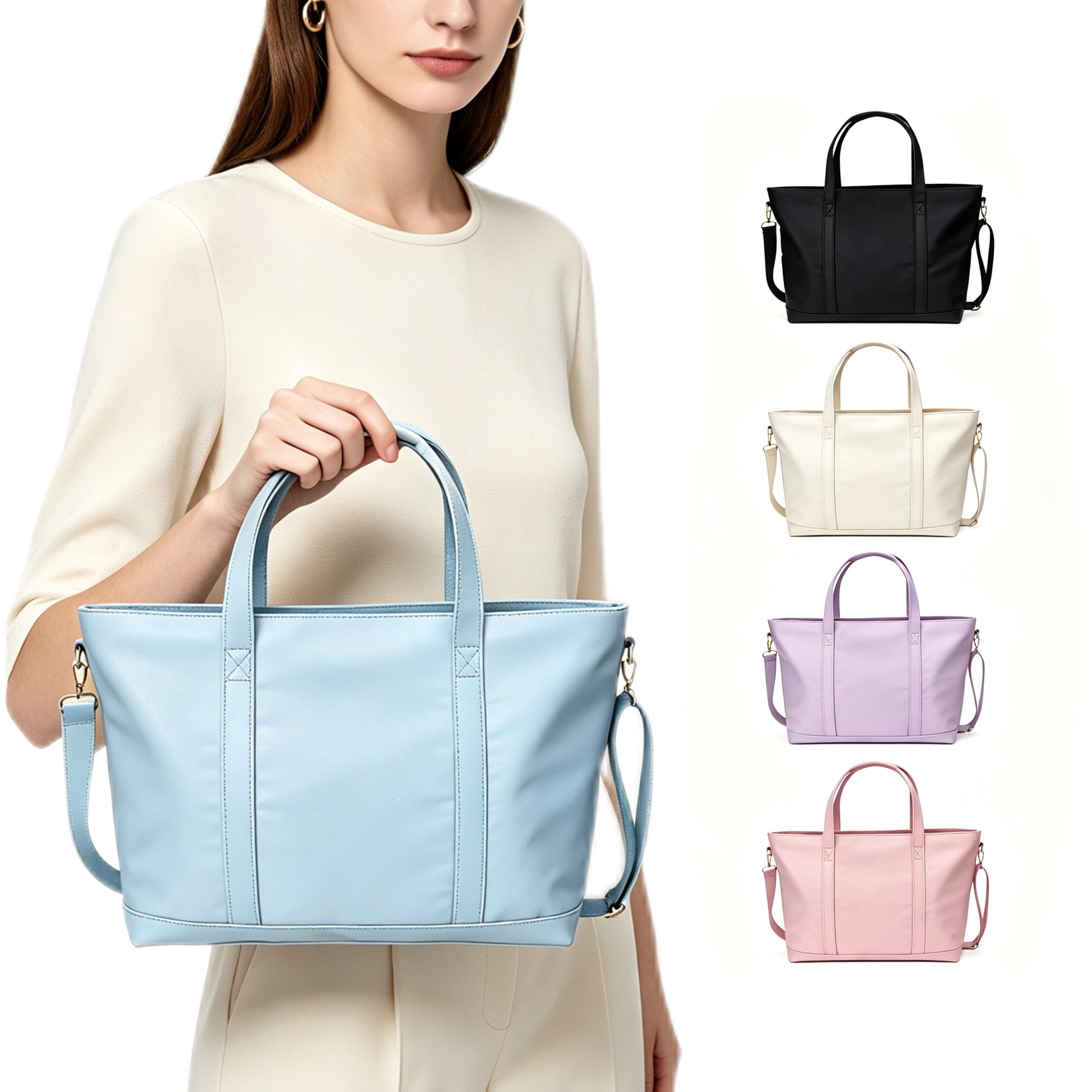 Nylon Tote Bag for Unisex Solid Color Crossbody
