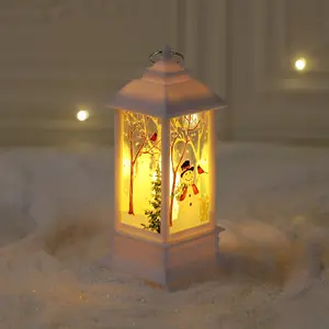 卸売洋風プラスチックホワイトクリスマス雪だるまミニランタンランタン家装飾LEDツリー装飾ライト付き