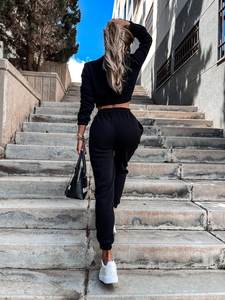 TKAN428, gran oferta personalizada, Sudadera corta para mujer, conjuntos de Jogger, diseño de logotipo impreso, estilo informal, forro transpirable para otoño - Product Image 3