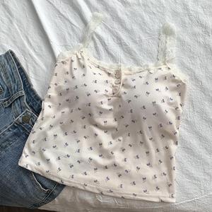 Nouveaux débardeurs d'été en coton pour femmes, avec dentelle florale et boutons, haut fin à bretelles en dentelle florale pour femmes - Product Image 6