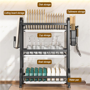Égouttoir à vaisselle en métal à 3 niveaux avec plateau de drainage pour comptoir de cuisine, support de rangement et d'organisation pour ustensiles de cuisine - Product Image 3