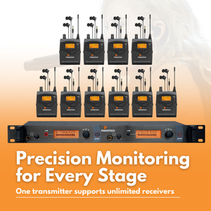 Système de monitoring intra-auriculaire sans fil UHF professionnel Panvotech WIEM-320 <span class=keywords><strong>en</strong></span> métal pour les performances sur scène, l'enregistrement <span class=keywords><strong>en</strong></span> studio et les chanteurs - Product Image 4