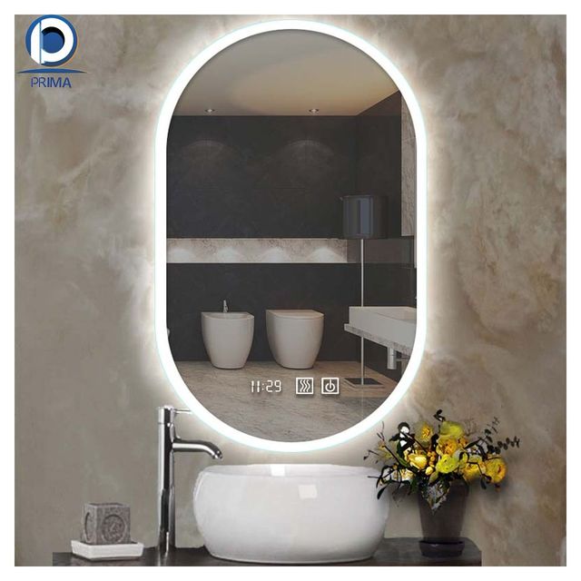 Backlit Semi-Circular Three-Lamp Intelligent Touch Anti-Fog Wall-Mounted LED Bathroom Mirror