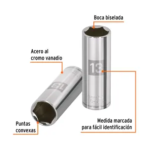 Juego de Llaves de Tubo de 6 Puntas, 13 mm de Largo, con Enchufe de 1/4 de Pulgada, Marca TRUPER - Product Image 2