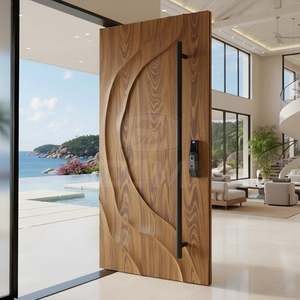 Portes d'Entrée Extérieures Haut de Gamme en Bois Massif Pré-Montées, Portes Principales de Villa Résidentielle avec Panneau Vitré - Product Image 4