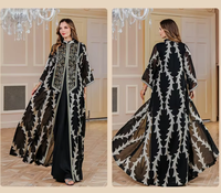 Robe Abaya noire de luxe brodée pour femmes, mode islamique modeste de Dubaï, élégante longue robe kaftan en polyester pour l'hiver
