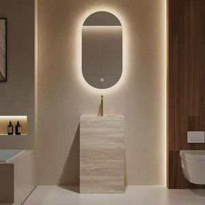 Luxury Marble Design Pedestal Beige Travertine Basin Natural Marble Wash Hand Basin Freestanding Pedestal <b>Sink</b> <b>for</b> Hotel - Product Image 4