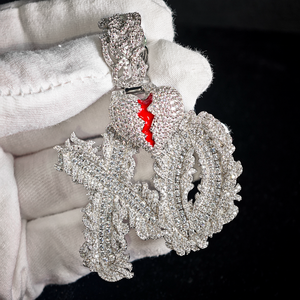 Новый дизайн: ювелирные изделия в стиле хип-хоп, подвеска в форме сердца с буквами XO из серебра 925 пробы с красной эмалью и муассанитом VVS багетной огранки для кубинских цепей - Product Image 5