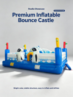 Castillo Inflable Penguin Ice World, Parque Infantil con Temática Deportiva, Piscina de Pelotas, Túnel Iglú, Modelo de Pingüino 3D, PVC Comercial