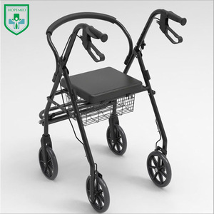 Hopemed <b>Rollator</b> <b>Walker</b> With Seat And Basket Lightweight Foldable For Elderly Mobility Aid Manual Operation Black - Product Image 1
