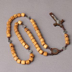 Collier Chapelet Catholique Vintage avec Crucifix, Bijoux et Cadeaux Religieux, Chapelets Classiques en Perles de Bois avec Croix de Jésus, Vente en Gros - Product Image 4