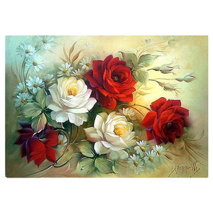 Dipinto a Olio Realistico Classico di Rosa Rossa, Stile Europeo Vintage, Stampa su Tela per Decorazione Soggiorno e Camera da Letto - Product Image 1