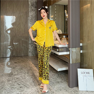 Phụ Nữ Của Áo Ngủ 2 Mảnh Bộ Đồ Ngủ Băng Lụa Ngắn Tay Áo Quần Tiger In Cô Gái Nhà Mặc Đồ Ngủ - Product Image 1