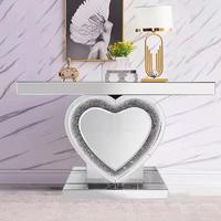 Table de salon en verre de luxe dorée, table console miroir avec miroir mural LED