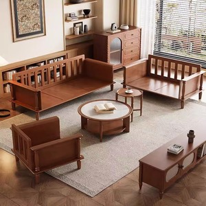 Ensemble de canapés en bois massif et éponge, style médiéval, design européen et américain, amovible et lavable, pour salon, petite salle de sport, entrepôt - Product Image 4