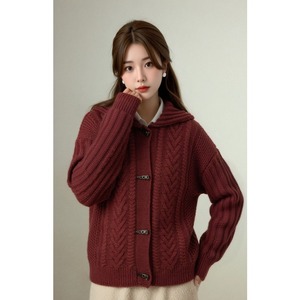 Cárdigan de Punto Grueso Suave Color Crema para Mujer, Otoño Invierno 2026, Venta al por Mayor, con Botones de Palanca, Cuello con Muescas, Estilo Oversize Retro - Product Image 6
