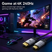 Câble Mindpure Active Display Port 1.4 vers HDMI 2.1 48 Gbps, cordon DP vers HDMI 8K 60Hz 4K 240Hz HDR pour moniteur de jeu, projecteur, PC