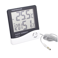 Lash LCD Digital Temperature Humidity Meter HTC-2/HTC-1 Higrometer Termometer Stasiun Cuaca untuk Rumah Dalam & Luar Ruangan dengan Jam