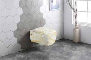 WC suspendu sans rebord en céramique, couleur marbre, pour salle de bain - Product Image 4