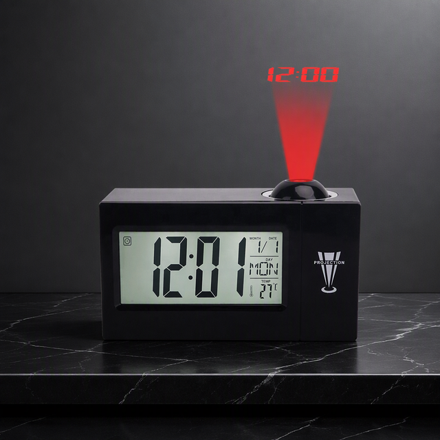 Creative Smart Digital Projection Clock Adjustable Swivel Projector LCD Time Temperature Display Snooze Alarm Living Room