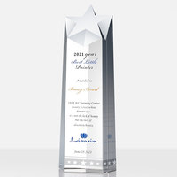 Trofeo de Cristal Tallado de Alta Calidad con Letras Personalizadas, Columna Cuadrada Transparente, Estrella de Cinco Puntas, HF-989, Premios Anuales