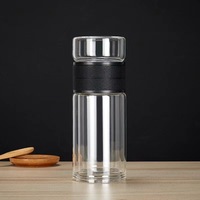 Tasse à thé à double paroi en verre borosilicate résistant à la chaleur, effet bois, pour infuser le thé, portable pour le bureau