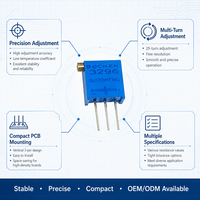 Potentiomètre de réglage HW DB-3296 latéral, 30 tours, tolérance 10 %, montage compact sur circuit imprimé, céramique métallique, équipement de communication, personnalisé OEM ODM