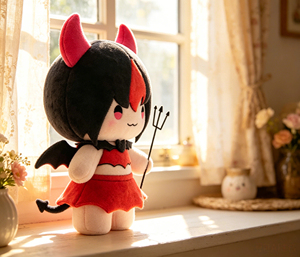 Fabricant de jouets en peluche Chibi Devil sur mesure OEM, adorable poupée démonièche en peluche avec collier et ailes de chauve-souris pour promotion - Product Image 5