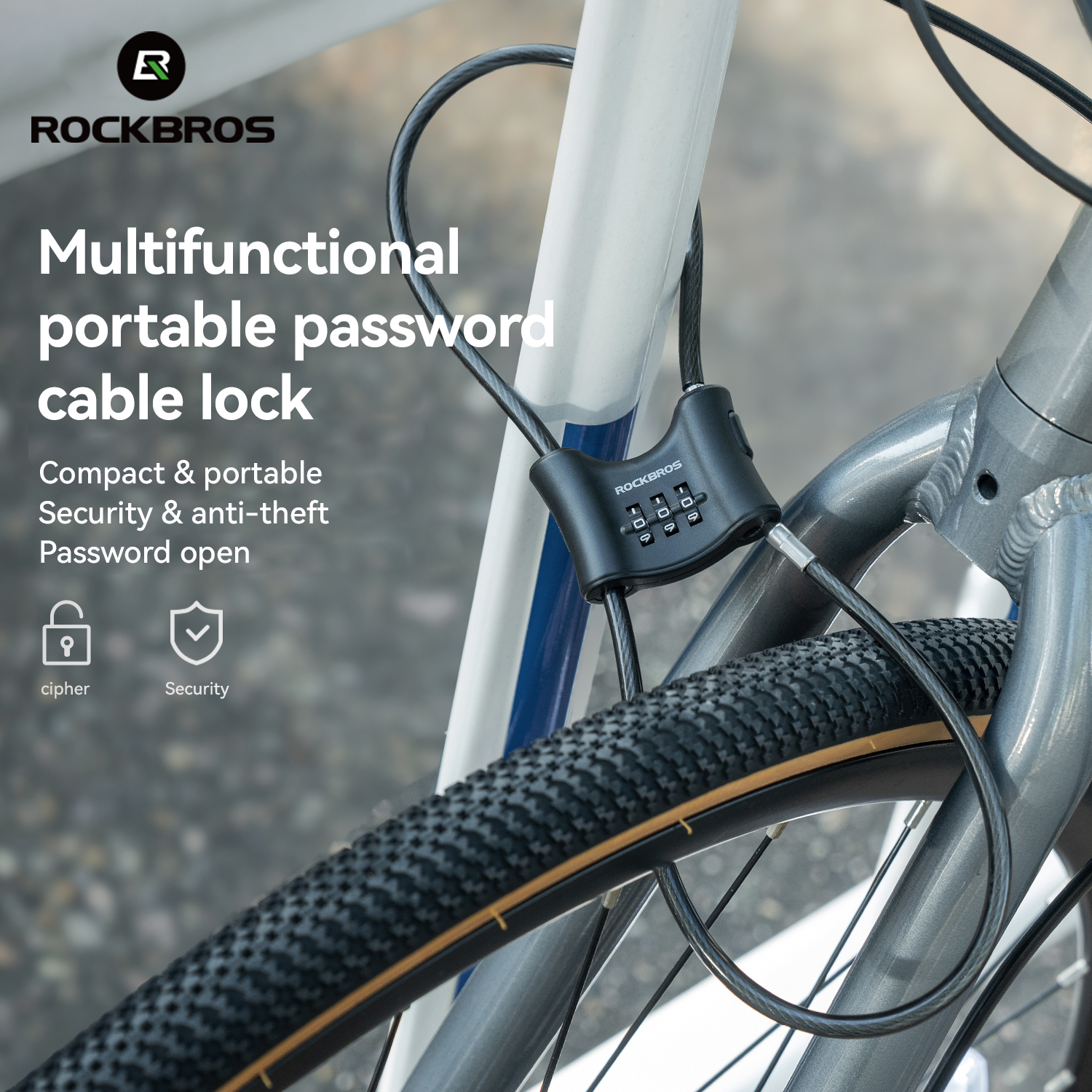 ROCKBROS Portable Bike Lock - Steel Cable Motorcycle Helmet Combination Anti-Theft Lock | 32120011