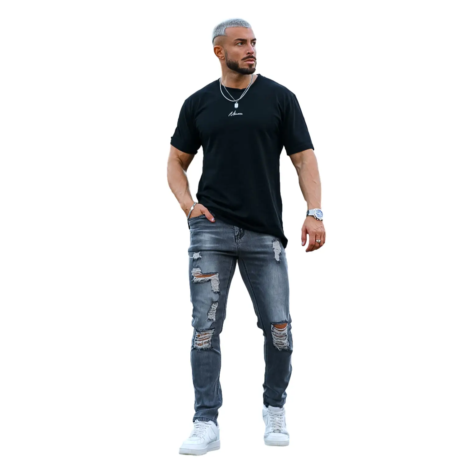 Gingtto Jeans uomo classici baffi strappati Jeans Skinny da uomo