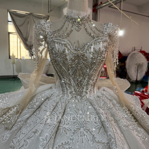 Mc052 Boat Neck off the Shoulder Party Wedding Dress Organza <b>Ball</b> Gown with Chapel Train Appliques Natural Waistline for - Product Image 4