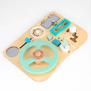 Juguete de Volante de Madera, Tablero de Actividades Montessori para Niños, Sonido y Luz Realistas, Aprendizaje Interactivo - Product Image 1