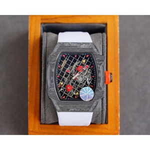 Montre mécanique multifonctionnelle Tonneau en fibre de carbone avec cadran en saphir, bracelet en toile de 24 mm, réserve de marche, étanche 3 ATM, unisexe - Product Image 2