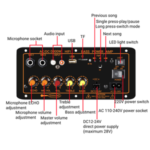 300W ingresso doppio microfono per Bluetooth Mini amplificatore USB telecomando 12V/220V DC/AC alimentazione per uso domestico musica - Product Image 2