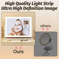 Miroir de maquillage avec écran tactile, éclairage LED 3 couleurs, variateur d'intensité, miroir de bureau carré grossissant, cadre en métal, OEM ODM