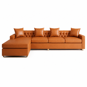Sofá Seccional de Esquina de Lujo en Cuero Sintético PU Negro Bronceado con Asientos Acolchados Profundos, Sofá Cama con Chaise Longue Extensible para Villa o Hotel Contemporáneo - Product Image 2